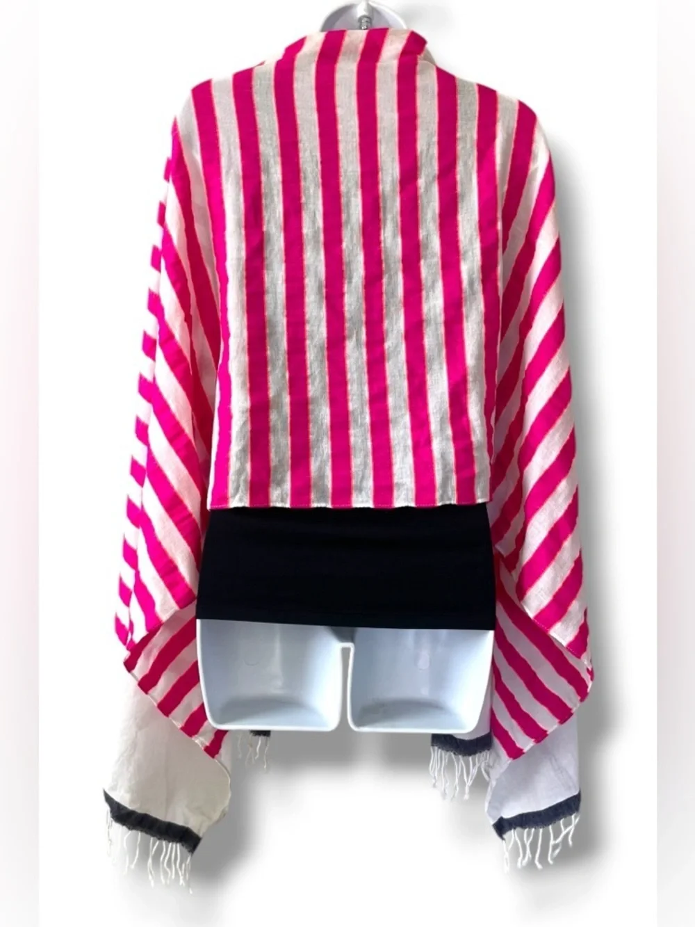 World Market Pink Stripe Scarf Wrap Fringe Boho Lightweight Summer Shawl NWT